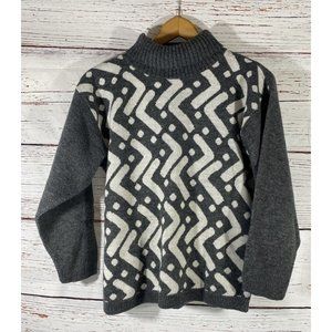 Spring Season Sweater Made USA Knitted Gray Turtleneck Vintage 1990s Geometric